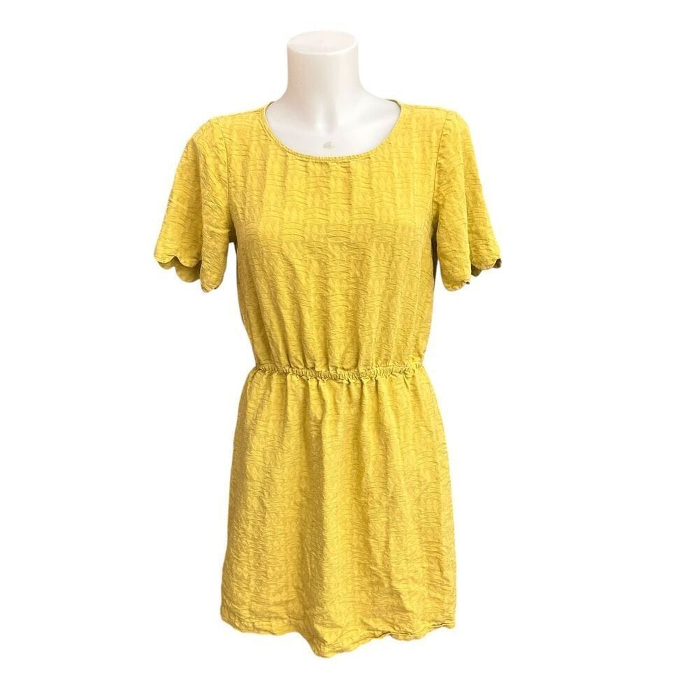 Anthro Broadway & Broome Mustard Silk Crepe Mini Shift Dress Cut Out Back sz 6